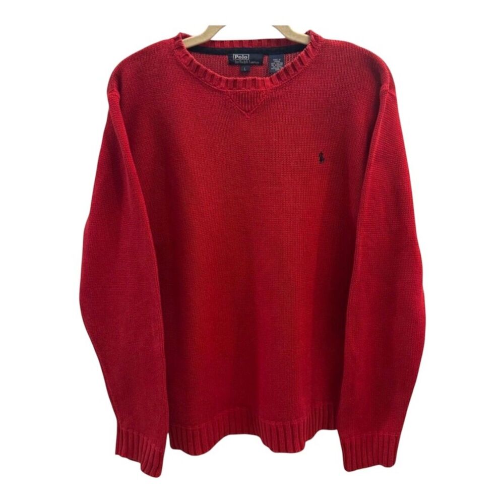 Vintage 90's Polo by Ralph Lauren Red Sweater, Large, 100% Cotton, Made in Japan